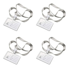 4X Horizontaler Stil ID Karten Halter Aus Aluminium Legierung mit Lanyard Ausschnitt für Damen und Herren Visiten Karten Halter