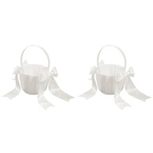 2 Paquete de Cesta Blanca para Niña Con Flores, Cesta de Boda para Niñas Con Flores, Bonita Cesta de Satén para Niña Con Flores
