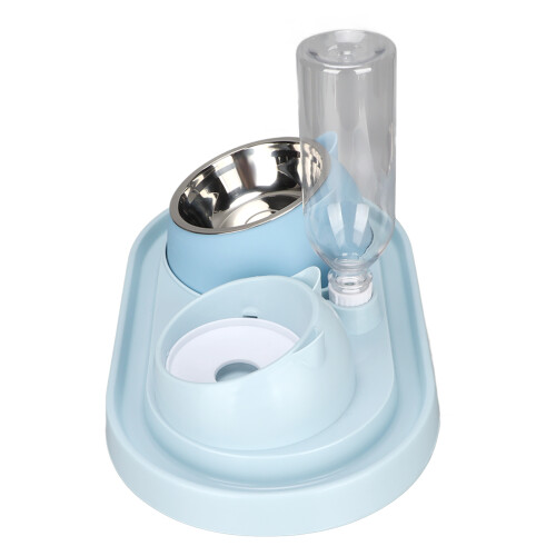 Bebedouro automático para cães e gatos, conjunto com duas tigelas de aço inoxidável e base antiderrapante, design com base elevada. 2