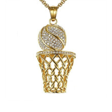 Collier de football Simple, pendentif-Cadre de basket doré