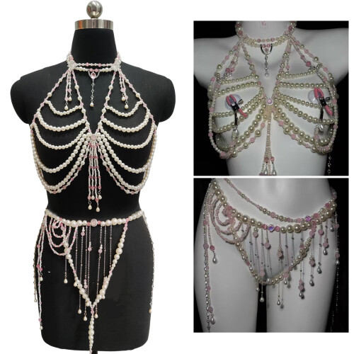 Collier chaîne de corps en perles élégantes, accessoire-Ensemble 2