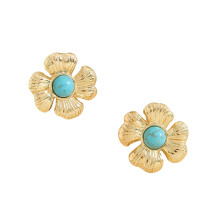 Boucles d'oreilles en acier inoxydable faites-Fleurs turquoises