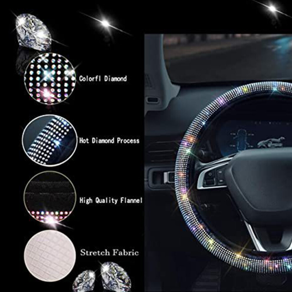 Stylish 15In Diamond Anti-Slip Fabric Steering Wheel Cover For Most Cars White 8741372990408