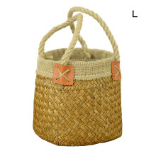 Storage Basket Sundries Holder for Organized Living Spaces Handmade Weaving Woven Flower Basket with Handles for Bedroom Living Room Bathroom Natural