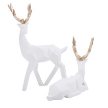 Estatuetas de Renas de Natal em Formas Geométricas 3D, Design Clássico Requintado, Estátuas de Renas em Resina Sintética Ecológica, em Pé e