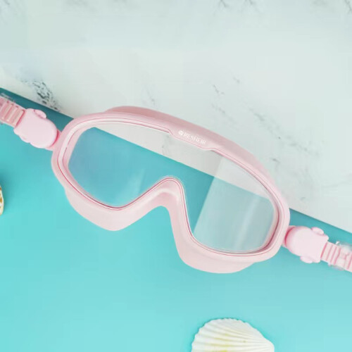 Leakproof Large Frame Swimming Goggles, Pink Transparent, Antifog 1