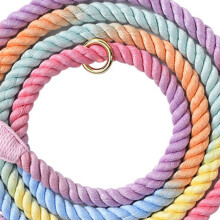 Handcrafted Dog Leash 210x1.2cm Double Head Braiding with Gold Accessories