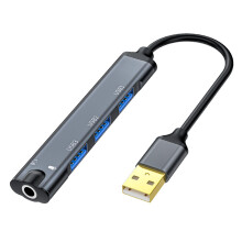 Externe Soundkarte, USB-Hub, 480 Mbit/s, mit 3 USB