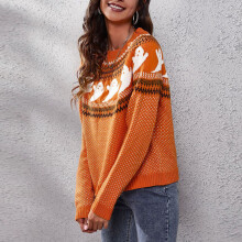 Halloween-Geist Polka Dot Gestrickter Pullover Orange M