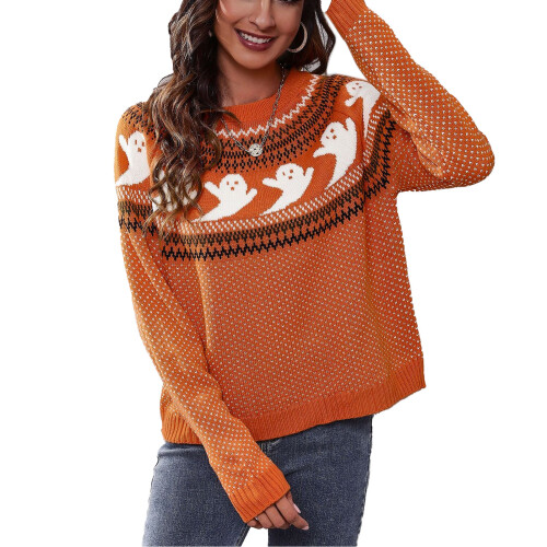 Halloween-Geist Polka Dot Gestrickter Pullover Orange M 1