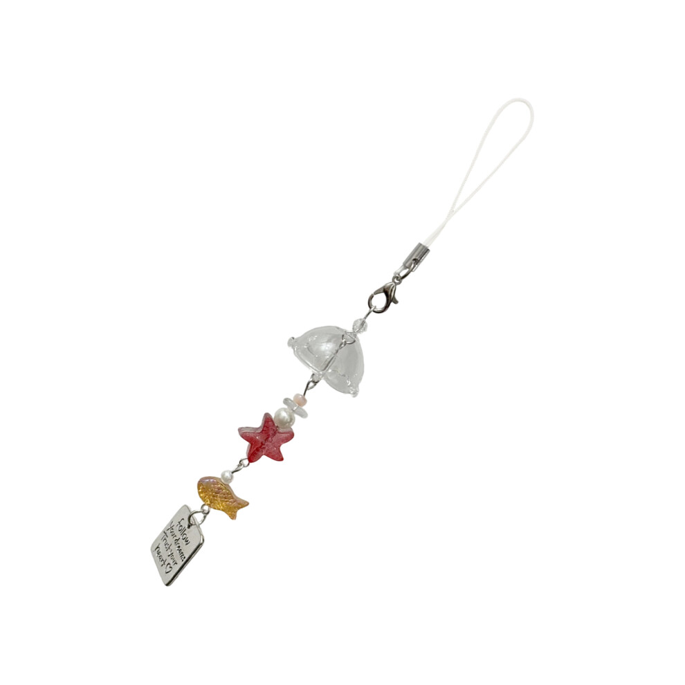 Unique Fish Star Wind Chimes Key Chain With Beads- Orange 7732000637476