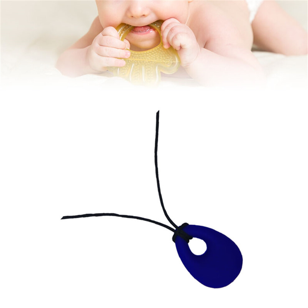 Safe Exquisite Baby Chew Necklace Soft Silicone Teardrop Pendant Navy Blue