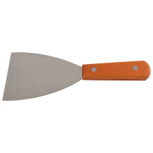 Heavy Duty Stainless Steel Grill Scraper With Wooden Handle Commercial Quality Slanted Blade Thick Yet Sharp Tool For Griddle Oven Cleaning Durable