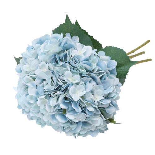 Bendable Cuttable Stems Silk Fabric Hydrangea Flowers, Home Decor Artificial Hydrangea Flower Heads with Long-term Storage (Blue)