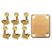 1set Gold Neck Plate with 4 Screws & 6 Pieces Guitar String Tuning Key Pegs/Machine Knobs(for Left and Right)