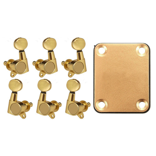 1set Gold Neck Plate with 4 Screws & 6 Pieces Guitar String Tuning Key Pegs/Machine  Knobs(for Left and Right)