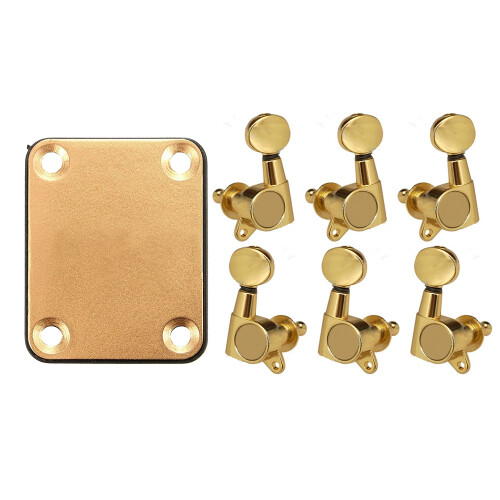 1set Gold Neck Plate with 4 Screws & 6 Pieces Guitar String Tuning Key Pegs/Machine  Knobs(for Left and Right) 1
