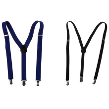 2x Adult Adjustable Metal Clamp Elastic Suspenders Braces Dark & Black