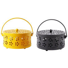 2x Nordic Retro Metal Hollow Floral Mosquito Coil Holder Garden Burner Mosquito Repellent Box(Yellow&Black)