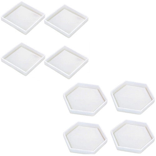 8 Pack  Silicone Coaster Molds Silicone Resin Mold, Clear Epoxy Molds Hexagon & Square