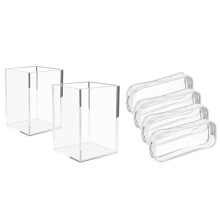 2 Pcs Acrylic Pen Holder Clear Desktop Pencil Organizer & 4 Pcs Zipper Pen Pencil Case,Pencil Bag Makeup Pouch