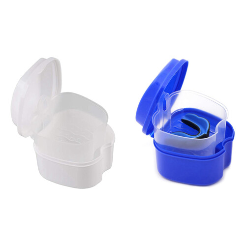 2Pcs Denture Case, Denture Cup with Strainer, Denture Bath Box False Teeth Storage Box - Dark  & White
