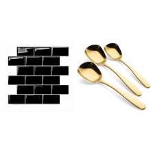 1 Pcs 3D Wall Stickers Brick Wallpaper Tile 30X30cm & 3 Pcs Flat Spoons Soup Coffee Tea Dinner Gold Spoon Sets
