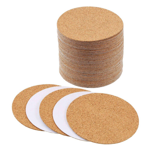 100 Pcs Self-Adhesive Cork Coasters,Cork Mats Cork Backing Sheets-60 Pcs Round & 40 Pcs Square 1