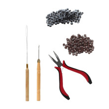 1 Set Of Hair Extension Tool Kit Clamp Hook Pull Pin & 200 Pcs Black 5Mm Silicone Lined Micro-Ring Beads Linkies