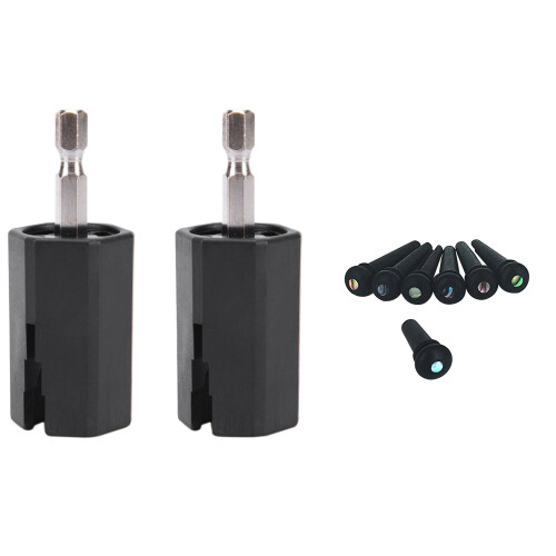 6 Pcs Ebony Guitar Bridge Pins Abanlone Dot & 2Pcs String Winder Tuning Peg Puller Replace Electric Drill