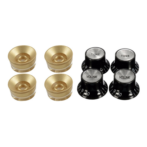 8 Pcs Guitar Knobs: 2 Volumes and 2 Tones Silver Top Hat Bell & 4 Pcs Control Speed Knobs
