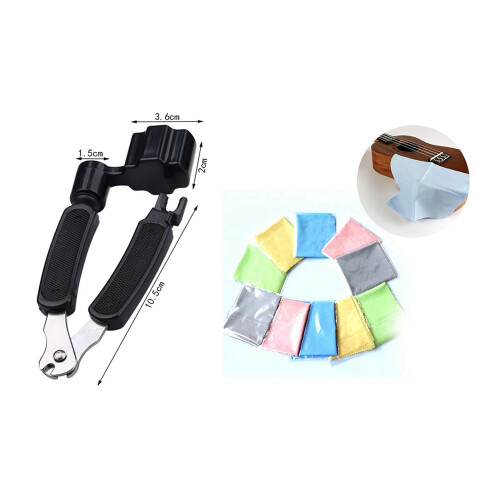 1 Pcs 3 in 1 Guitar String Winder String Cutter Pin Puller & 1Pcs Microfiber Cleaning Polishing Polish Cloth 1