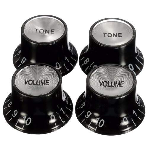 8 Pcs Guitar Knobs: 2 Volumes and 2 Tones Silver Top Hat Bell & 4 Pcs Control Speed Knobs 2