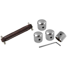 1x Brown Vintage Style Guitar AMP Amplifier Leather Handle & 4Pcs Metal Volume Tone Dome Tone Guitar Speed Control Knobs