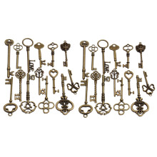 Ensemble de 36 Pendentifs en Forme de Coeur avec Clé en Forme de Squelette en Bronze Vieilli Vintage