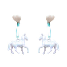 Unique Long Horse Drop Earrings Featuring-Paperclip white hors
