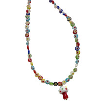 Unique Necklace with Artistics Glass Beads and Mushroom-color