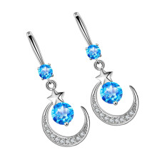 Moon and Star Earrings Stylish Drop Earrings-Blue Diamond