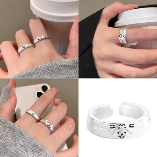 Cats and Dog Open Ring Trendy Stackable Jewelry for Students and 1