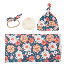 Baby-Mädchen-Wickeldecke mit Stirnband und Mütze, weichem, dehnbarem und atmungsaktivem Stoff, ideal für Neugeborene und als Krankenhaus-Outfit