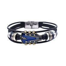 Bracelet en cuir fait main Vintage, multicouche, bijoux de-Bleu
