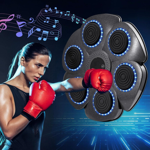 (B) Music Boxing Machine, Smart Wireless Wall Mounted Boxing Trainer with Shock Absorption, Includes Half Finger Gloves