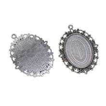 10 Pcs Oval Bezel Tray Base Cabochon Necklace Pendant Tibetan Silver