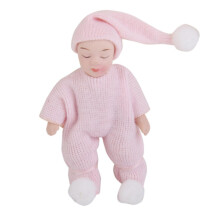 Dollhouse Miniature Porcelain Dolls Cute Sleeping Baby in Pink