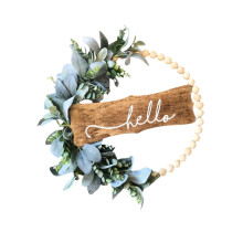 Wood Bead Flower Wreath Art Crafts Floral Hoop for Spring Summer Livin