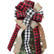 (As show, One size) QQDD Christmas Tree Topper - Buffalo Plaid Red Black Burlap Decorative Bow - Rustic Farmhouse X