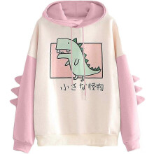 (As show, One size) QQDD Women's Dinosaur Sweatshirt Long Sleeve Splice Tops Cartoon Cute Hoodies Teens Girls Casua