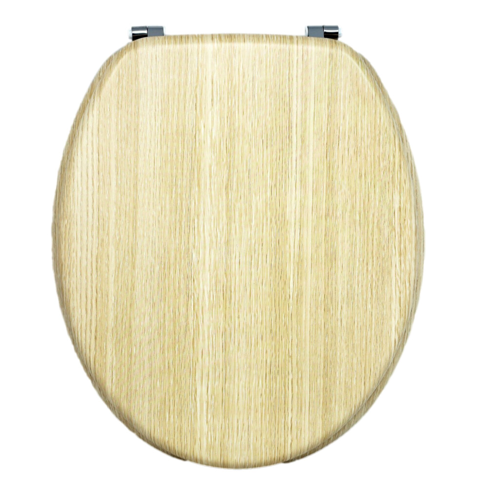 Toilet Seat Oak Wood Effect Easy Fit Stainless Steel Hinges Bathroom Blue Canyon 5060386428763