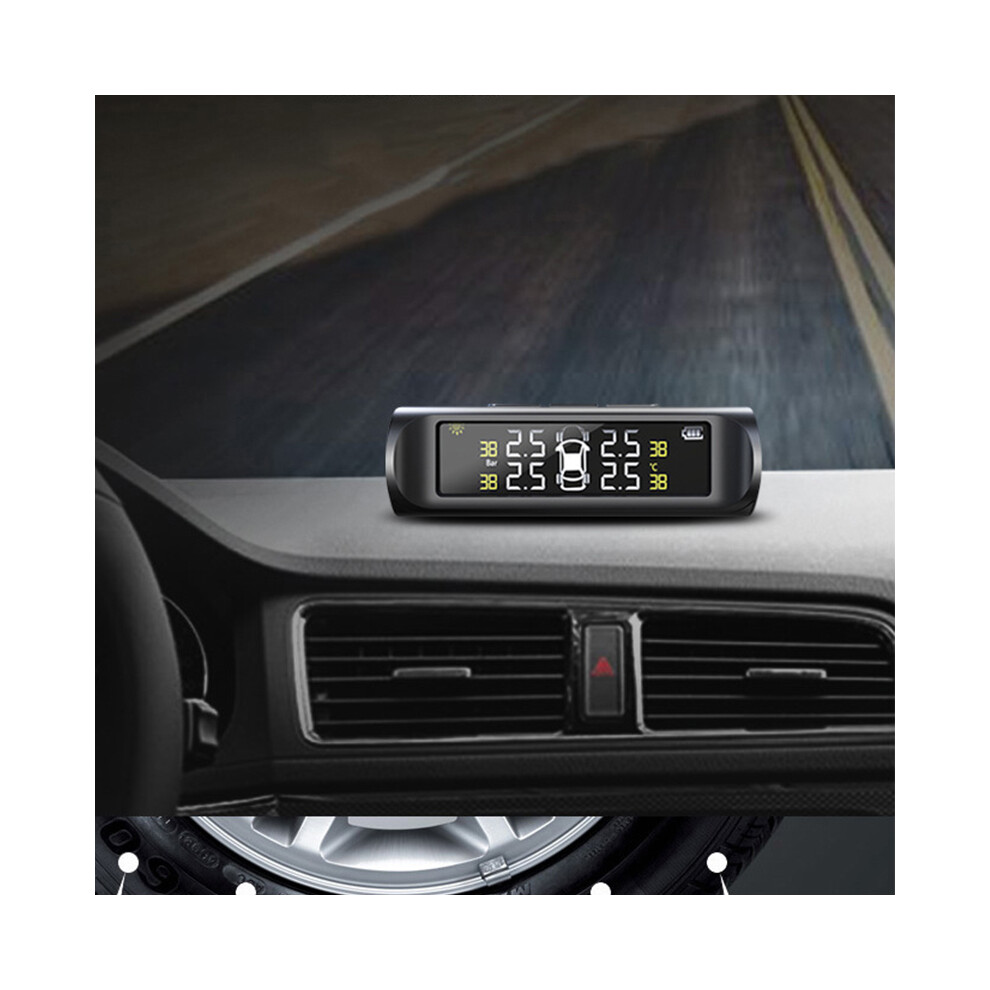Wireless Tire Pressure Monitor With 4 External Sensors, Solar Usb Charging, Alarm For Car Suv Sedan 4131373038133