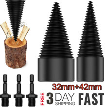 Heavy Duty Log Splitter for Firewood, Wood Splitter Drill Bits with 32mm and 42mm Titanium Coated Spiral Tips, High Carbon Steel Quick and Efficient